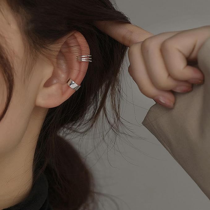 Boho Cartilage Ring Earrings Double Lines Ear Cuffs Set Minimalist Fake Helix Earcuff Earrings Simple No Piercing Earrings Jewelry for Women and Girls-BrightBean Baby