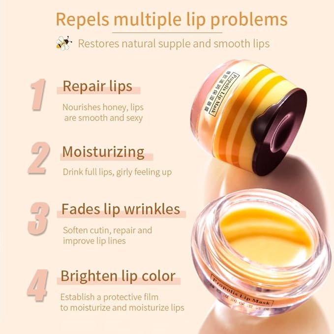 2PCS Bee Lip Balm Honey Pot,Honey Lip Mask Propolis Moisturizing Lip Balm with Stick,Propolis Moisturizing Honey Lip Balm,Hydrating & Prevention Dry and Cracked Lip,Lip Care Skin Care Products-BrightBean Baby