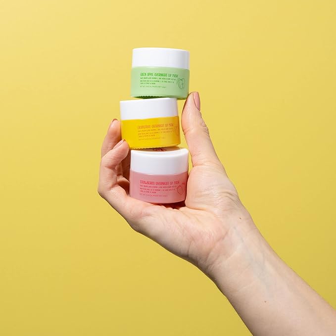 W7 Sweet Dreams Overnight Lip Mask Trio - Strawberry, Apple & Grapefruit Flavor 3 Pack - Vitamin E, Aloe Vera and Grape Seed Oil - For Hydrated, Full Looking & Irresistible Lips-BrightBean Baby