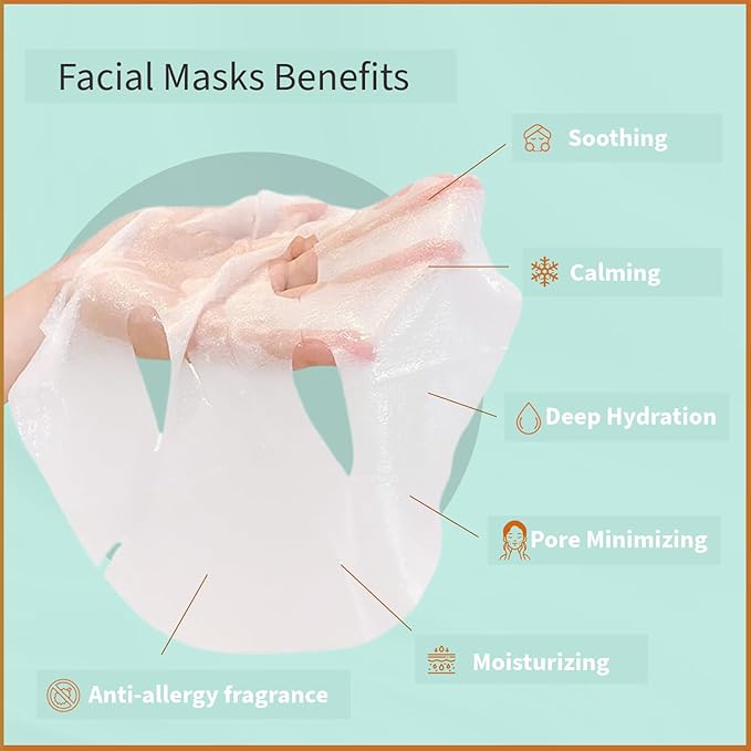 YoungMe Soothing Glam Facial Sheet Mask - 1 Sheets Face Masks | Korean Face Mask Skincare - Deep Real Masks for Sensitive Skin or All Skin Types-BrightBean Baby