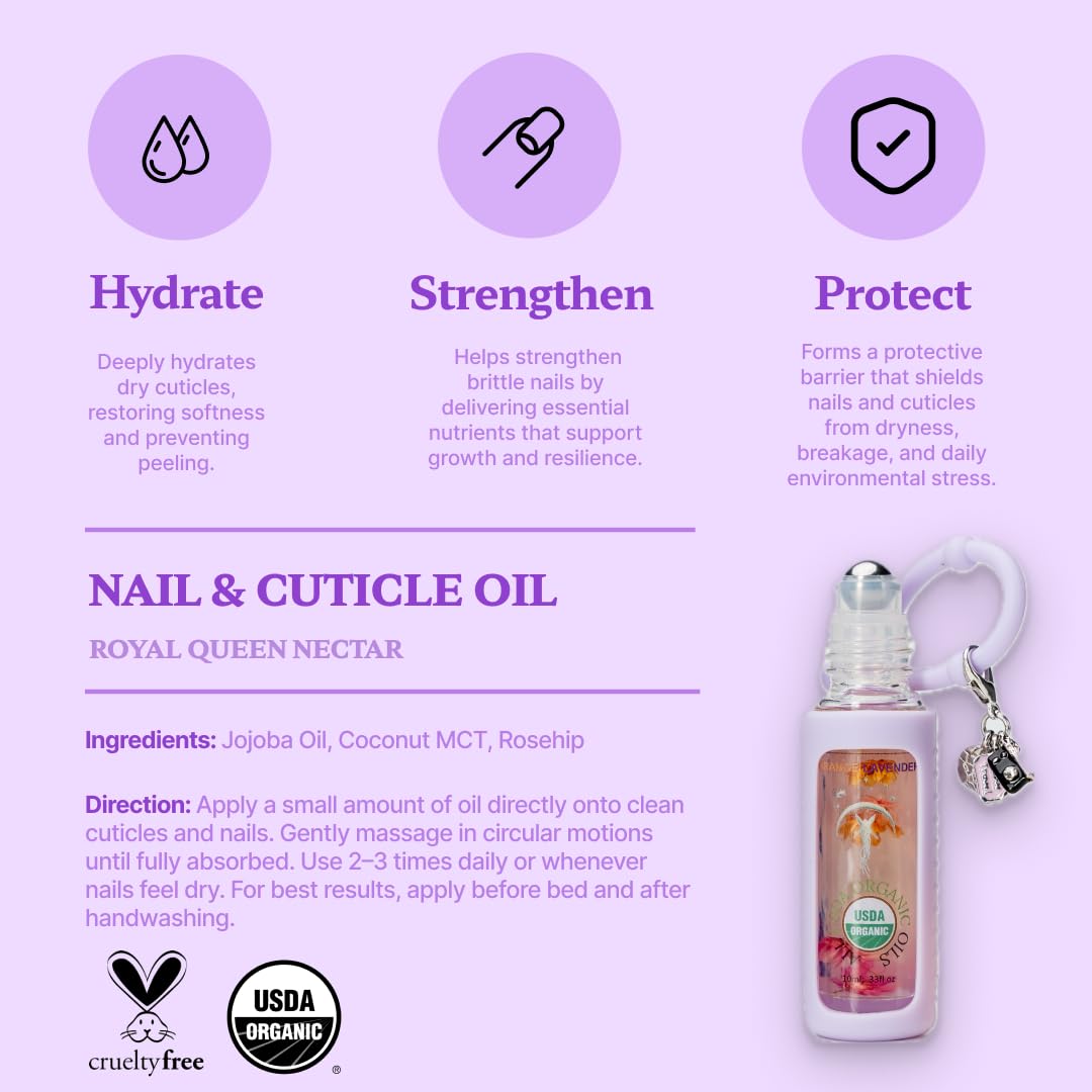 Gourmand Royal Queen Nectar Organic Nail Cuticle Oil Pen with Jojoba, Coconut MCT, and Rosehip for Nail Hydration, Growth & Strength, Travel Size Keychain(0.34 Fl Oz)-BrightBean Baby