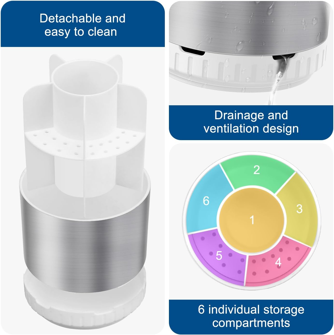 Silver Toothbrush Holders for Bathrooms Countertop Organizer - Kids Electric Toothbrush and Toothpaste Holder Rotating Tooth Brush Organization Bathroom Sink Accessories Storage Caddy-BrightBean Baby