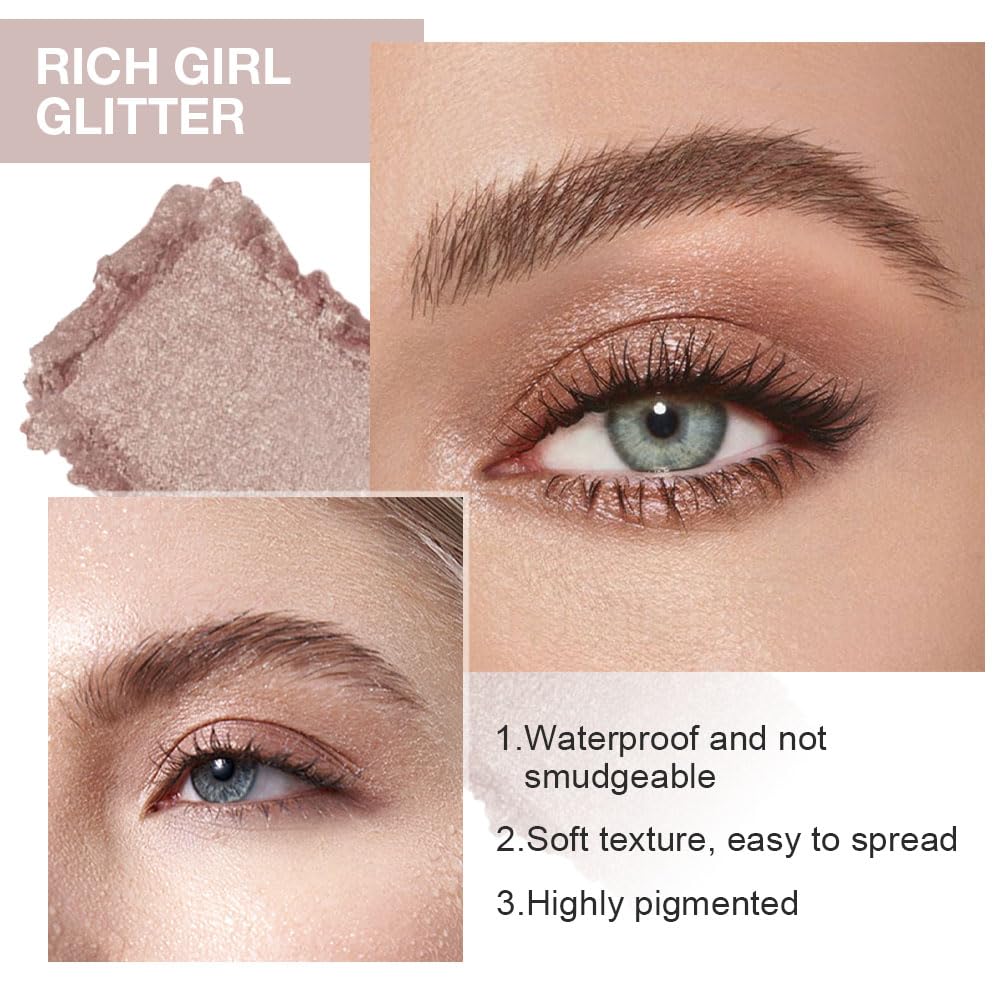 Eye shadow low saturation delicate long-lasting eye shadow palette, Monochrome Glittler Eyeshadow, pressed glitter eyeshadow, Glittle Pressed Powder Single Vegan Eyeshadow, (03 Glittle Gold)-BrightBean Baby