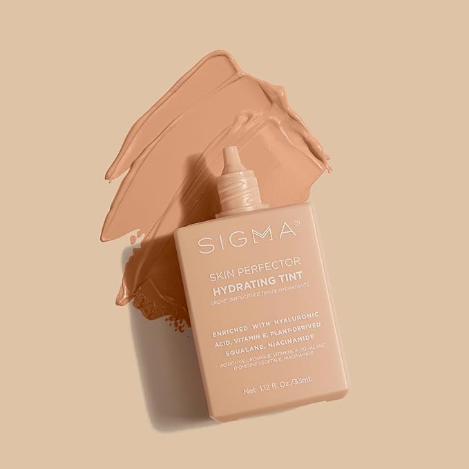 Sigma Beauty Skin Perfector – Hydrating Skin Tint Foundation for Lightweight, Buildable Coverage, With Hyaluronic Acid, Niacinamide Serum, and More (3 Medium Golden Tint, 1.12oz)-BrightBean Baby