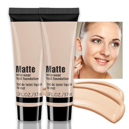 2 Pack Liquid Foundation Cream for Face Makeup,Durable Full Coverage Matte Concealer Make Up,Oil Control & Waterproof Base Primer -1+1 Fl.Oz-BEIGE 2#-BrightBean Baby