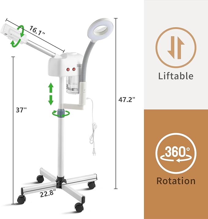 Winado 2 in 1 Facial Steamer with 5X Magnification Light, Deep Cleaning for Personal Skin Care, Beautician Steamer Professional Humidifier Facial Spa Mist Steam for Home & Beauty Salon, White-BrightBean Baby