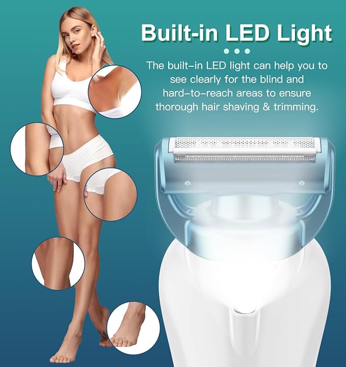 Hatteker Women's Electric Shaver Bikini Trimmer Hair Trimmer for Women Electric Razor for Legs Bikini Underarm Public Hairs Led Display IPX7 Waterproof Gift for Women (Blue)-BrightBean Baby