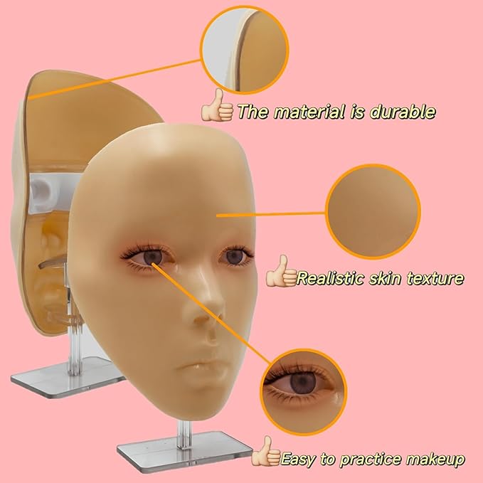 3D Makeup Practice Face, XIJIEMAO Mannequin Head For Makeup, Reusable Silicone Full Makeup Mannequin Head With Stand And Brush Set, Eye Shadow Makeup Face Board, Emerging Makeup Artist, Girl'S Gift-BrightBean Baby