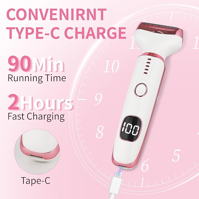 Electric Razors LED Display for Women Men, 2025 Wet/Dry Lady Shaver,4 in 1 Cordless Hair Remover with IPX7 Waterproof,Smooth & Silky Portable Bikini Electric Grooming Set (Pink & White)-BrightBean Baby