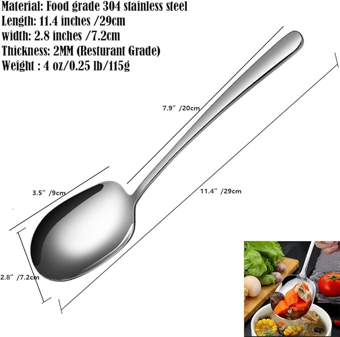 SIAIQIANG Extra-Large Serving Spoons Set,Food-Grade 18/8 Stainless Steel,11.4-Inch Serving Utensils Set,Ideal for Salads, Pasta Platters,Mashed Potatoes,Buffets,and More (2-Pack)