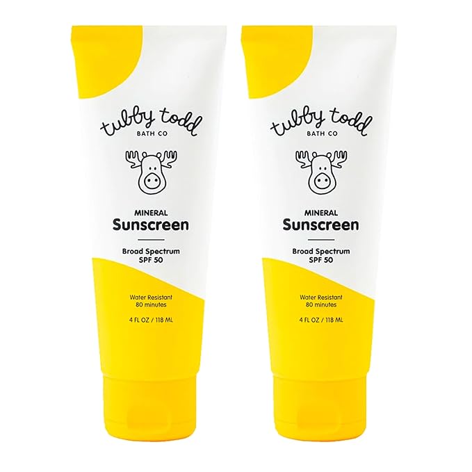 TUBBY TODD Mineral Sunscreen SPF 50 - Broad Spectrum Sunscreen Lotion for Kids - Water-Resistant for 80 Minutes - Safe for Sensitive Skin - Non-Greasy Feel - 2 Pack, 4 Fl Oz-BrightBean Baby