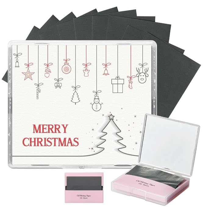 [200 Counts + Mirror Case] Christmas Edition Natural Bamboo Charcoal Oil Blotting Sheets for Face with Mirror Case-BrightBean Baby