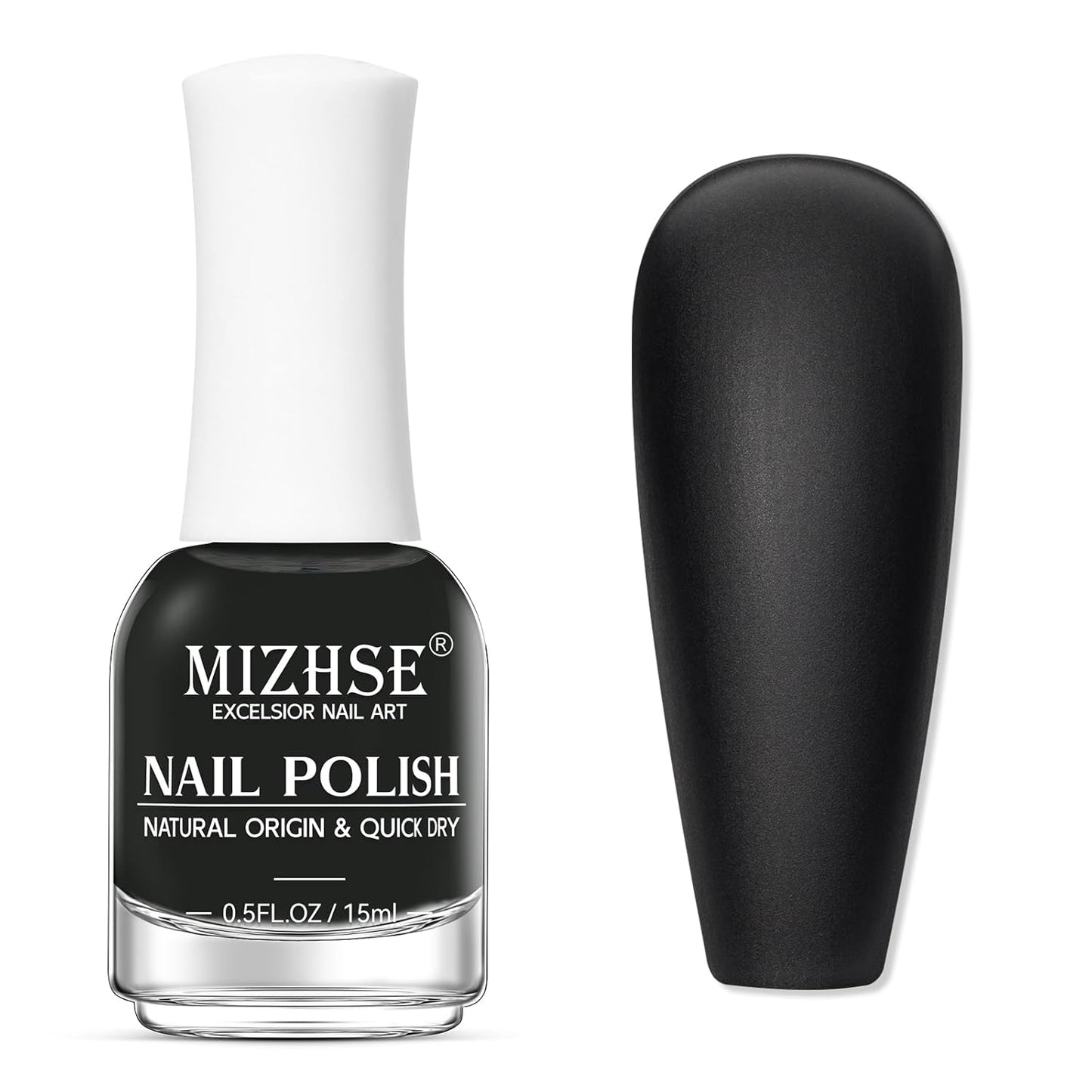 MIZHSE Matte Black Nail Polish, Quick Dry Velvet Black Nail Polish, Non-Gel Air Drying Fast 15 ml Regular Glossy Shiny Finish Nail Lacquer, Full Coverage Nail Art Manicure DIY Home-BrightBean Baby