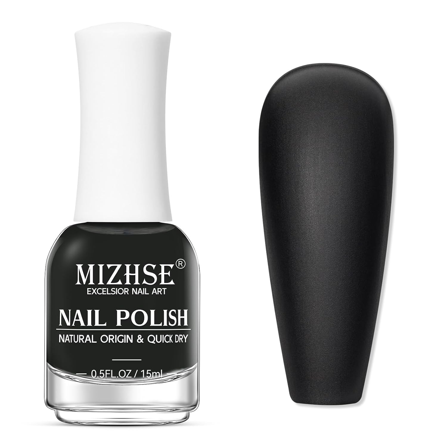 MIZHSE Matte Black Nail Polish, Quick Dry Velvet Black Nail Polish, Non-Gel Air Drying Fast 15 ml Regular Glossy Shiny Finish Nail Lacquer, Full Coverage Nail Art Manicure DIY Home-BrightBean Baby
