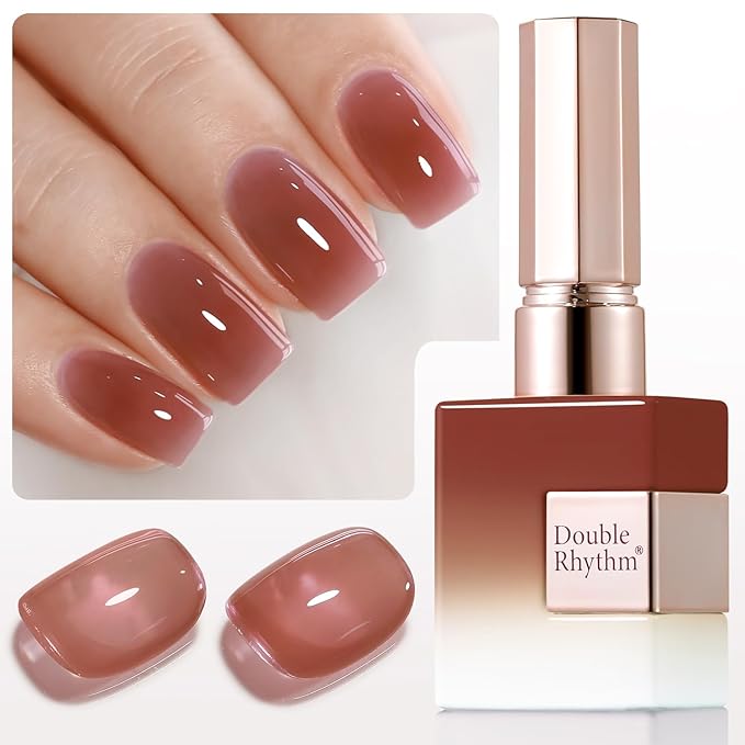 Double Rhythm 0.50 OZ Translucent Gel Polish Same Color Same Bottle Sheer Pastel Neutral Natural Milky 15 ML Jelly UV Nail Art DIY at Home (Red Brown-A1510)-BrightBean Baby