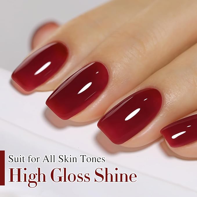 Double Rhythm Translucent Gel Polish Sheer Neutral Natural Light Milky Same Color Same Bottle 15ML Jelly Nail Polish Nail Art DIY at Home (Jelly Burgundy-A1400)-BrightBean Baby