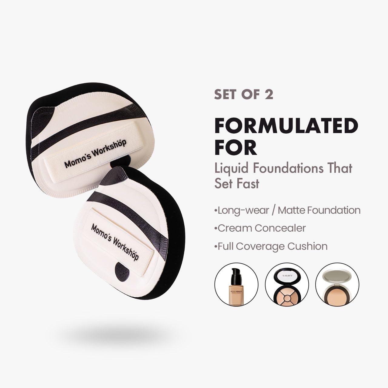 Panda Air Marshmallow Puff,Makeup Sponge,Rubycell Material,Pointed Tip for Concealer + Flat Side for Foundation, Longwear Makeup, Travel Friendly & Reusable,2pcs Puffs & Storage Case-BrightBean Baby