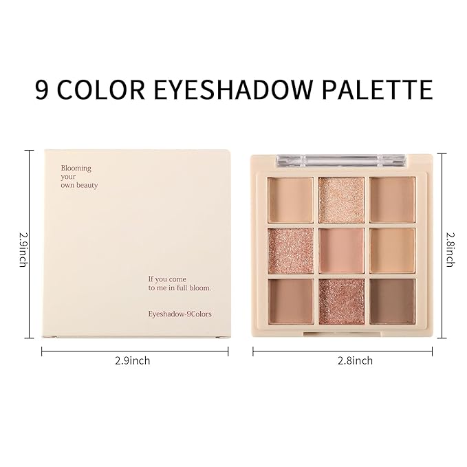 Erinde 9 Colors Eyeshadow Palette, Matte Shimmer Glitter Eye Shadow Makeup Palette, Highly Pigmented Long Lasting Waterproof, Natural Neutral Nude Eyeshadow Makeup Pallet, Milk Latte Color-BrightBean Baby