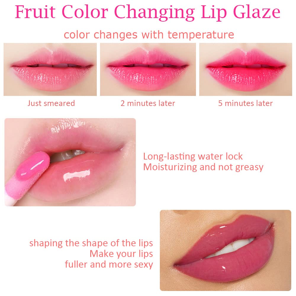 evpct 6Pcs Mini Clear Color Change Changing PH Tinted Lip Gloss Sets for Women, Lip Oil Gloss Balm Tint Stain Glaze Pack Hydrating Moisturizer Lipstick Magic labiales magicos 0.071fl.oz *6-BrightBean Baby