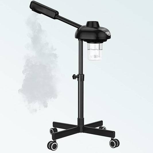 TASALON Steamer on Wheels for Professional Skin Rejuvenation, Facial Steamer Kit for Home, Spa, Clinic - Warm Mist, Ozone Face Humidifier - Pore Opener and Cleanser-Black-BrightBean Baby