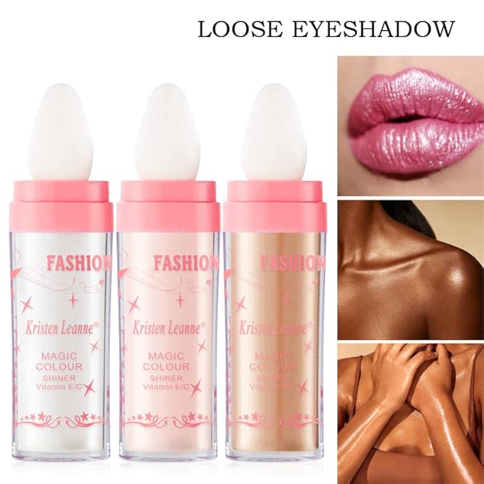 AKARY Shimmer Highlighter Powder, Fairy Polvo De Hadas Highlighter Powder & Blush Stick, Instant Glow Luminizer Duo, Glitter Body Face Hair High Gloss Stick, Sparkle Smudge-Proof Highlighter Stick Party Makeup (C-#03)-BrightBean Baby