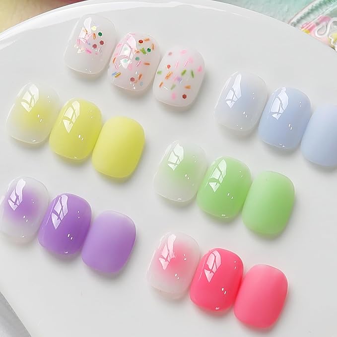 Born Pretty Jelly Pastel Gel Nail Polish 6 Colors Spring Summer Yellow Green Blue Purple Pink Candy Sweet Colors Apex Building Effect Gel Polish Kit Nail Art Gel Manicure Kit DIY at Home Salon Gifts-BrightBean Baby