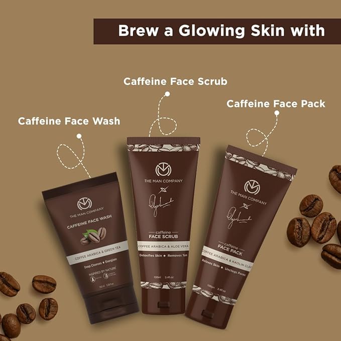 The Man Company Coffee Face Care Kit with Face Wash, Face Scrub, Face Pack | Cleanses, Detoxifies, Relaxes, Glowing and Brightening Skin - Pack of 3-BrightBean Baby