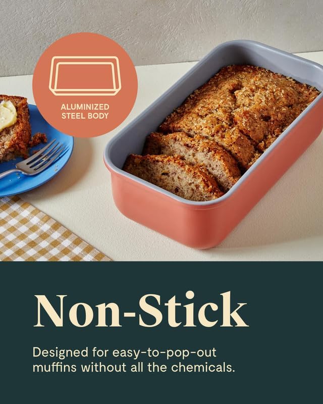 Caraway Non-Stick Ceramic 1 lb Loaf Pan - Naturally Slick Ceramic Coating - Non-Toxic, PTFE & PFOA Free - Perfect for Pound Cakes, Breads, & More - Black