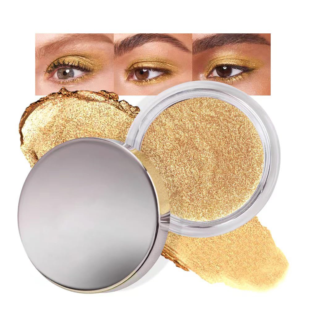 Cream Glitter Golden Yellow Shimmer Metallic Eyeshadow Palette Makeup, Natural Single Mini Instant Holographic Eyeshadow For Women, Sombras Crema Para Ojos, Talc, Paraben&Cruelty Free-BrightBean Baby
