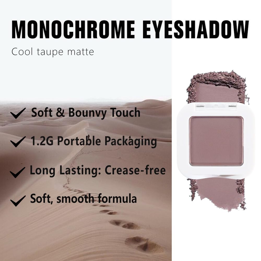 Matte Single Eye Shadow Palette Makeup, Matte Mauve Taupe Monochrome Eyeshadow For Old Women, Mini Single Pressed Pigmented Waterproof Sombras Para Ojos,Vegan, Talc, Paraben&Cruelty Free, 05-BrightBean Baby