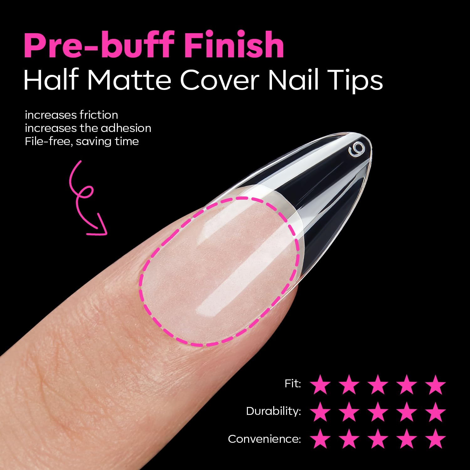 Modelones Pointed Almond Fake Nail Tips - 510Pcs Medium Gel Tips Pre-shaped Half Matte Full Cover Clear Acrylic Gel Kit False Press on Nails for Extension DIY Salon 15Sizes-BrightBean Baby