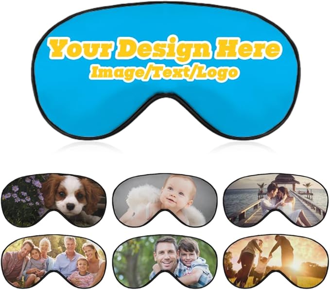 Custom Personalized Sleep Eye Mask Add Any Photo Text Logo Design Your Own Soft Blindfold Eyemask Blackout Eye Cover for Men Women Home Travel Offices, SkyBlue, 8.1"x4.1"-BrightBean Baby
