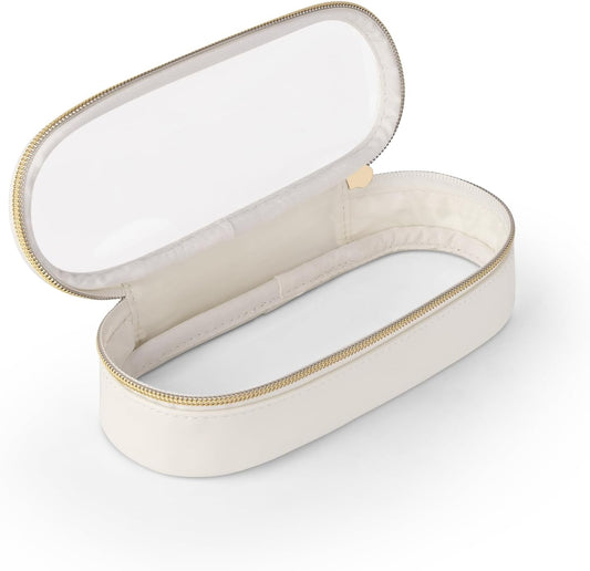 Clear Travel Makeup Brush Holder, Leather Makeup Brush Toiletry Bag, Portable Cosmetic Brush Case, Transparent Waterproof Makeup Brush Storage Bag, White-BrightBean Baby