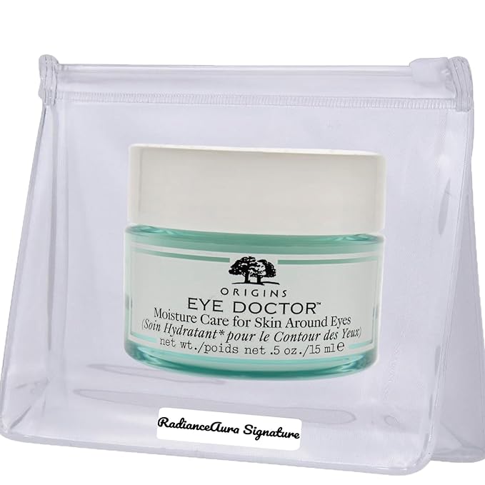 Hydrating Eye Cream Bundle. Include: 1 Pack of RadianceAura Signature Leak-Proof Travel Bag +1 Pack Origins Eye Doctor Moisture Care for Skin Around Eyes 0.5 Oz-BrightBean Baby