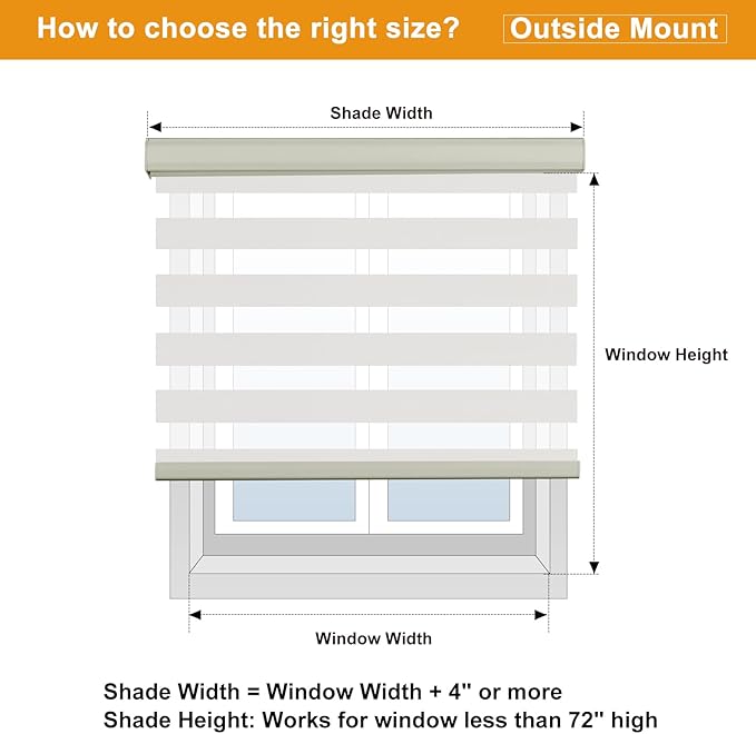 Persilux Cordless Zebra Blinds for Windows (33" W X72 H, Cream) Free-Stop Roller Windows Shades Dual Layer Light Control for Day and Night, Light Filtering Sheer Shades for Home, Easy to Install