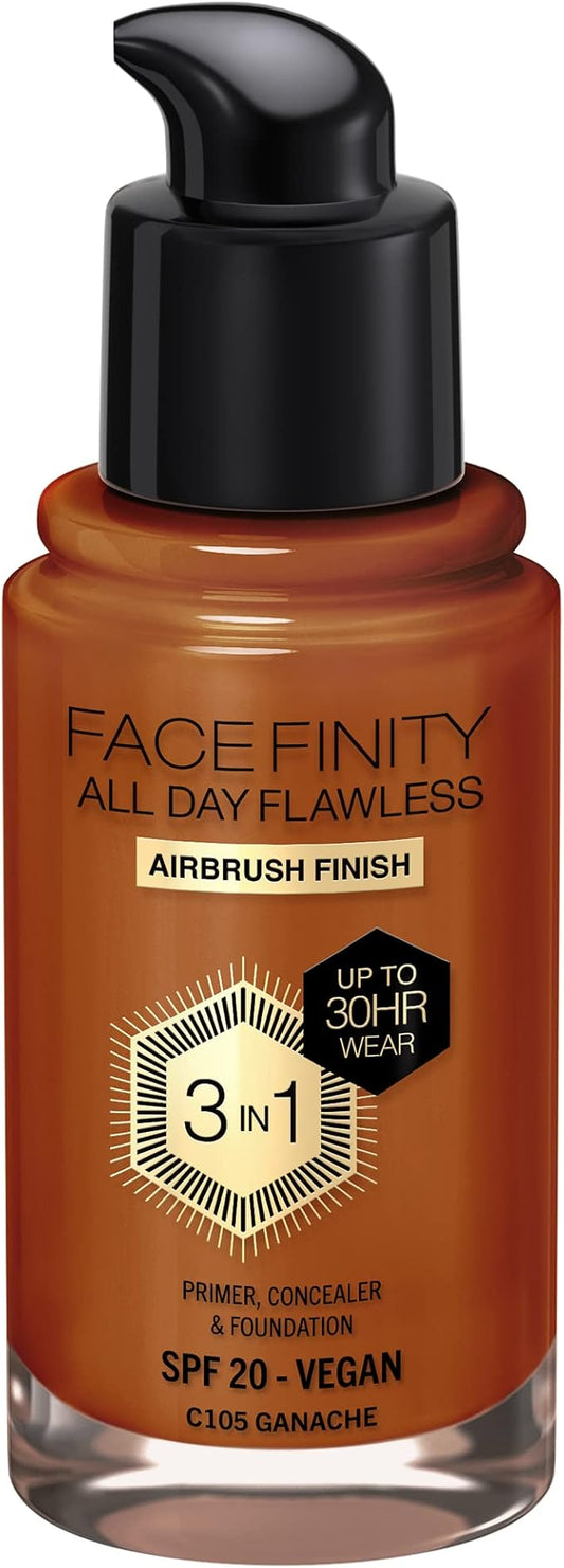 Max Factor Facefinity 3-in-1 All Day Flawless Foundation, SPF 20, Ganache, 30ml-BrightBean Baby