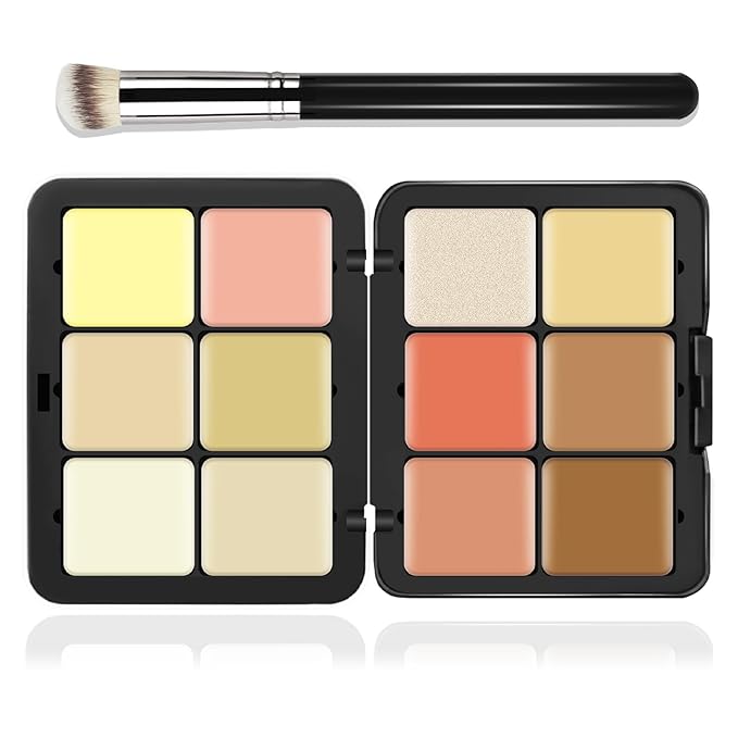 12 Colors Cream [Blush+Contour+Concealer+Highlighter] Makeup Palette for Cheeks - Multi-functional Makeup Palette with Brush, Natural Matte Long Wearing, Waterproof Face Makeup Palette (#04)-BrightBean Baby