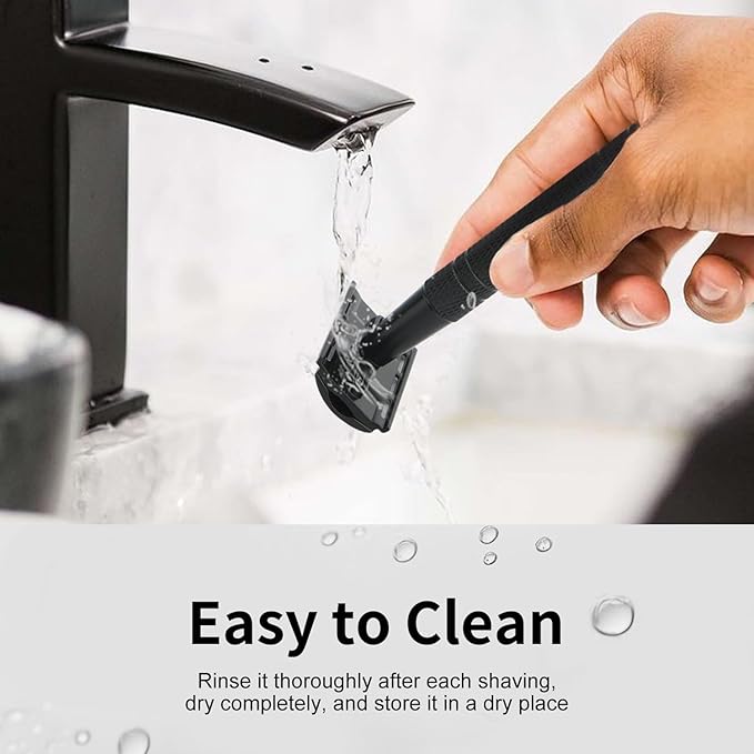 Double Edge Safety Razor with Stand, Single Blade Razors for Men and Women, Reusable Metal Razor, with 10 Stainless Steel Double Edge Blades, Smooth and Close Shave, Plastic Free, Matte Black-BrightBean Baby