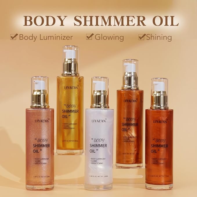 Liyalan Shimmer Body Oil Bronze Gold 5 Color Bronze 3.38 Fl Oz Face Glow Pearl Highlighter Illuminator body Makeup Shine Glitter Gold Liquid Taning-BrightBean Baby