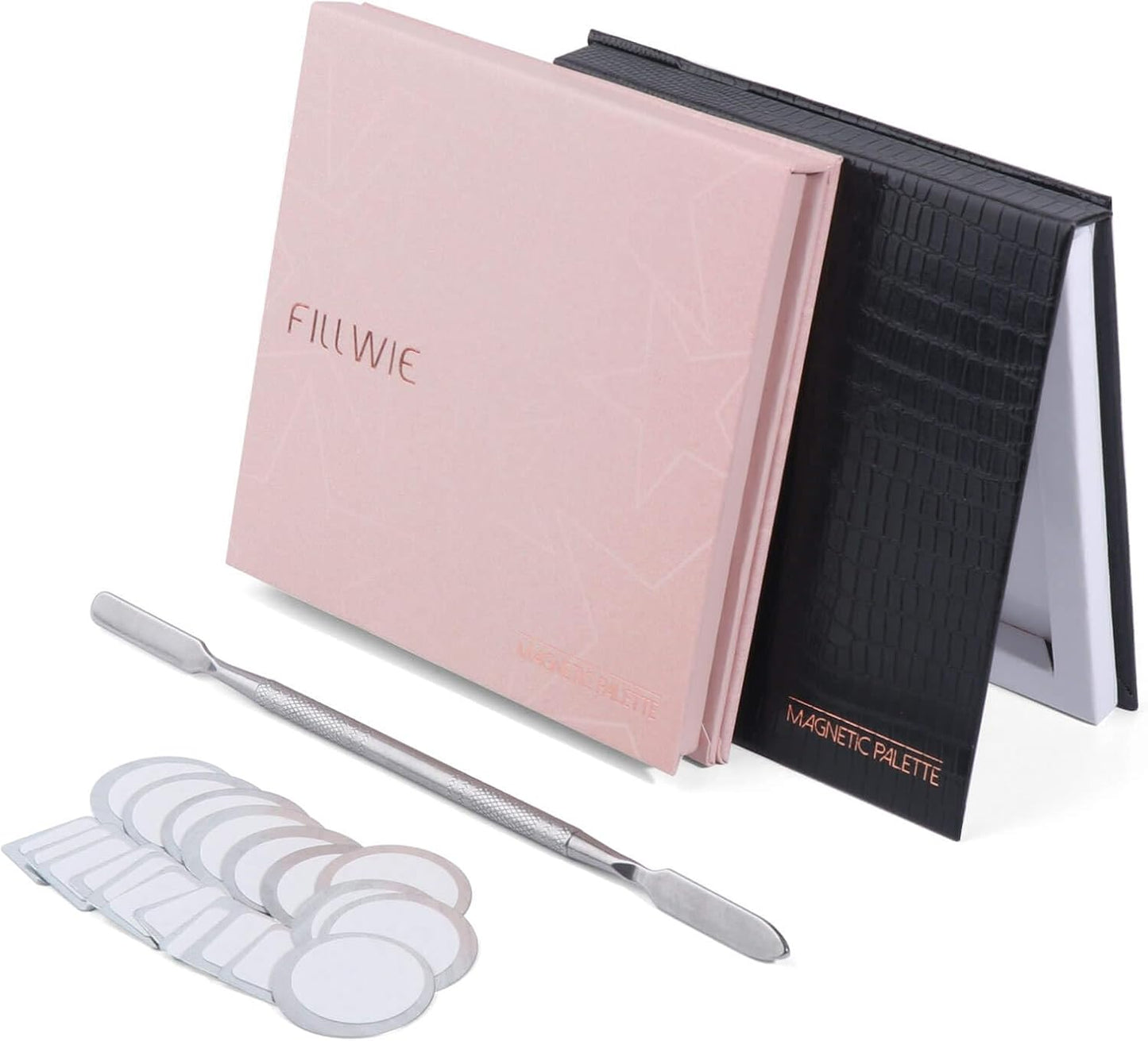 Pink&Black Magnetic Refillable Makeup Palette with Mirror – Lightweight, Durable, Travel-Ready Case for Eyeshadow, Blush, Lipstick – Includes Spatula & 20 Stickers – Small, Waterproof Paperboard-BrightBean Baby