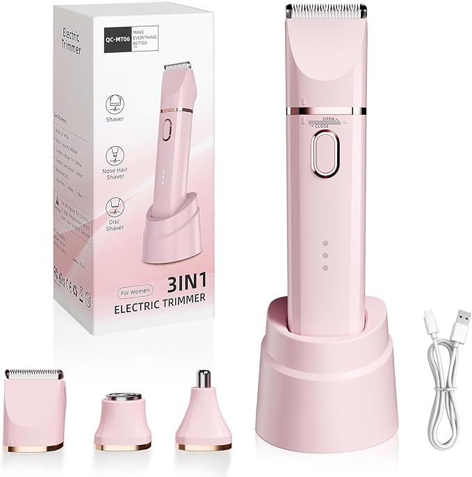 Trimmer for Women: 3 in 1 Gentle Painless Electric Razor for Women,120min Cordless Runtime,USB Charge Dock,IPX7 Waterproof Wet & Dry Use Portable Facial Razor with Ceramic Blade Travel Grooming Kit-BrightBean Baby