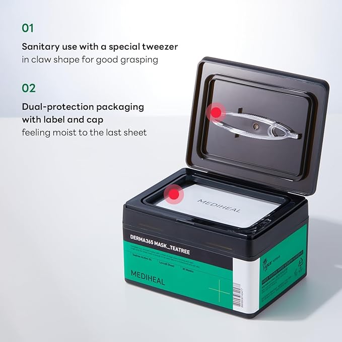 Mediheal Derma 365 Teetree Mask (30 Masks) - Daily Skin Care Mask for Deeply Comforting and Calming Skin with Teatree Active 4X-BrightBean Baby