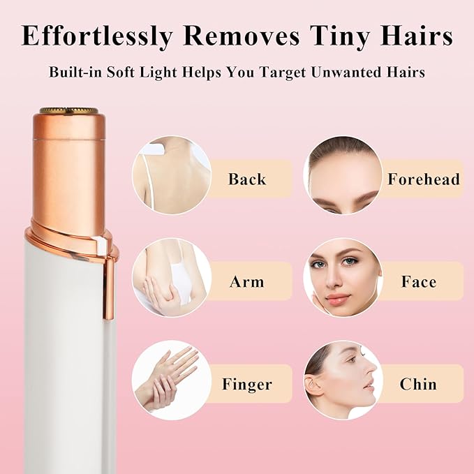 Facial Hair Removal for Women Men，Electric Painless Hair Removal Device Included 2 x Replacement Heads，USB Rechargeable Lady Womens Face Shaver with LED Light for Lip,Chin,Arms (White)