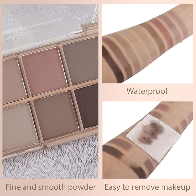 evpct 10 Colors Matte Nude Eye Shadow Palette Makeup for Older Women, Nude Brown Pink Cocoa Taupe Mauve Neutral Matte Cream Smokey Mini Eyeshadow Palette for Blue Green Eyes, Contour Makeup Palettes 4-BrightBean Baby