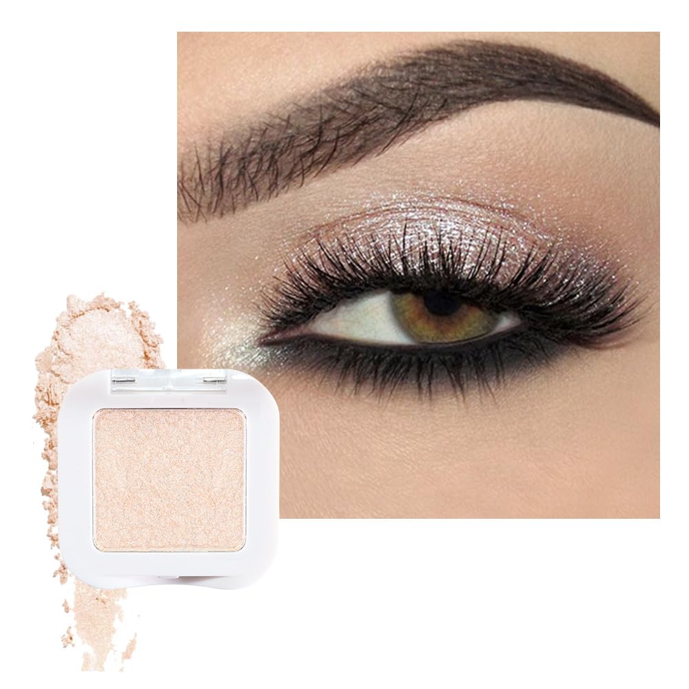 White Pearl Glitter Single Eyeshadow Palette - Single Shimmer Eye Shadow in Pearl White, Natural Highly Pigmented, Blendable Monochrome Powder Eye Shadow, Eyeshadow Palette Gift for Girls Women-BrightBean Baby