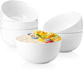 Sweese 20 Oz Porcelain Bowls Set of 6 - Durable for Cereal, Soup, Rice, Pasta, Salad, Oatmeal - Microwave Dishwasher Safe, White