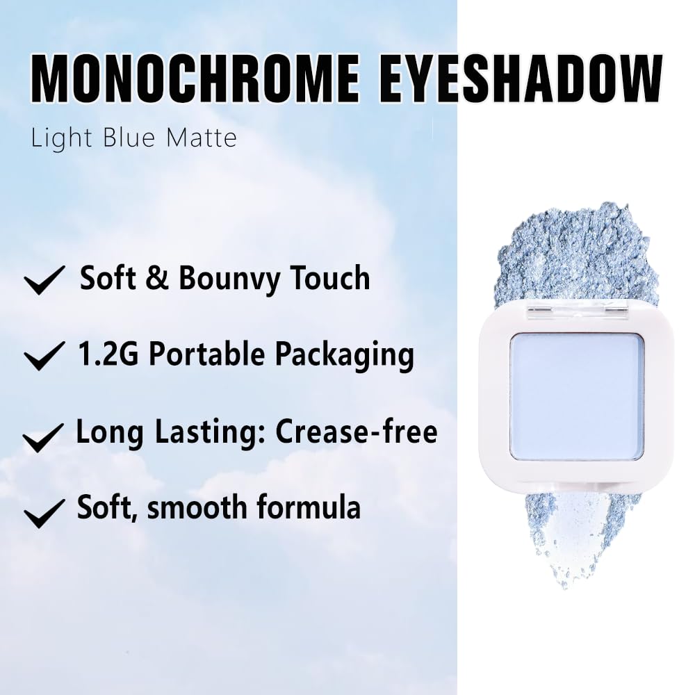 Kaely Pressed Single Eyeshadow Makeup, Light Blue Monochrome Matte Eye Shadow for Older Women, Neutral Powder Eyeshadow Palette Pigmented Waterproof, sombras para ojos, Lightweight Blendable, 22-BrightBean Baby
