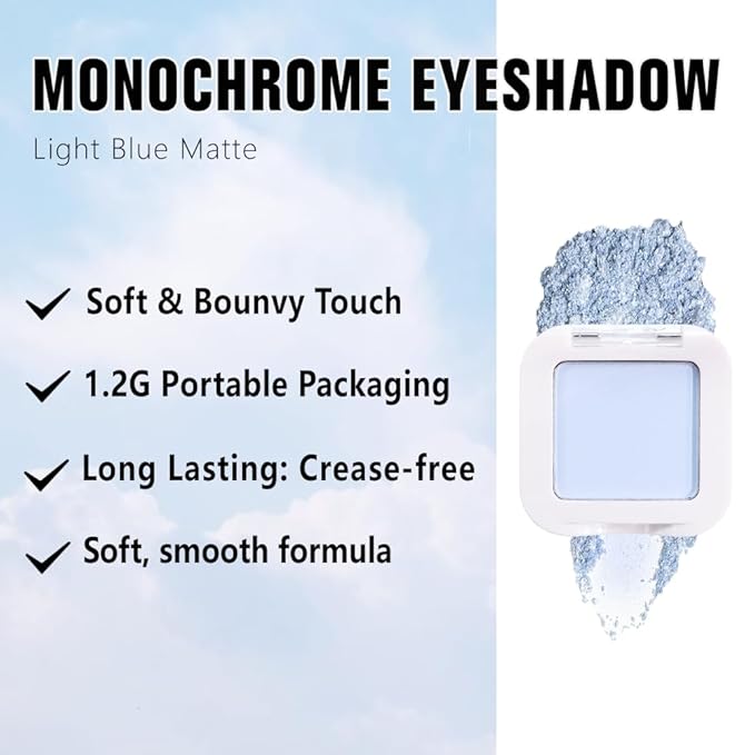 evpct Light Blue Matte Single Eyeshadow Palette, Pastel Sky Blue Natural Cream Powder Matte Eye Shadow Palette Makeup for Older Women, Highly Pigmented Mini Monochrome Eyeshadow Sombra Para Ojos-BrightBean Baby