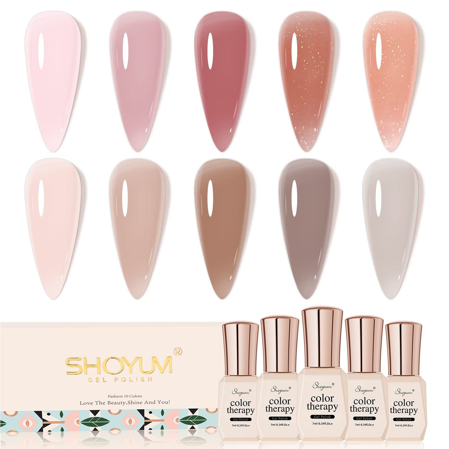 10Pcs Jelly Gel Nail Polish Set Nude Translucent Dark Skin Colors Rose Maple Red Sheer Gel Polish Kit Brown Semi-Transparent Fall Nail Polish Gel UV LED Soak Off Home DIY 7ml-BrightBean Baby