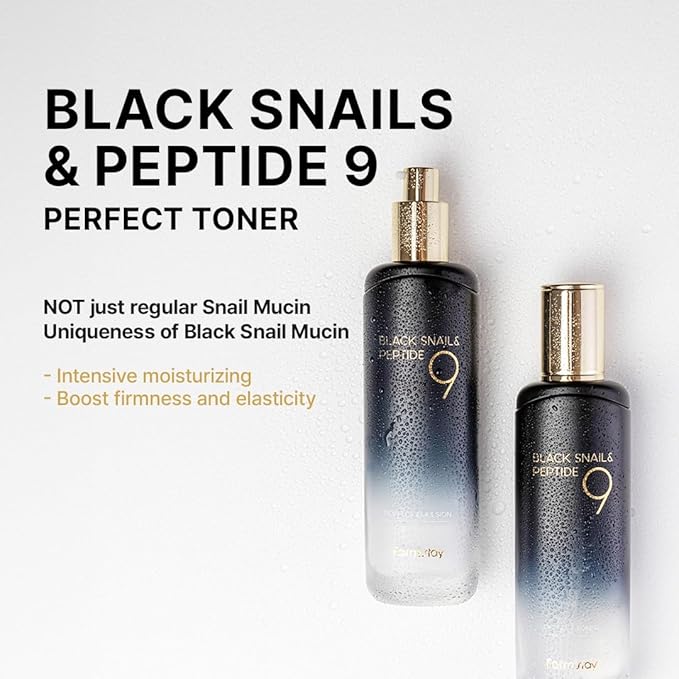 Farmstay Black Snail & Peptide 9 Perfect Toner, Snail Mucin Toner for Elastic & Glow Skin, Moisturizing & Anti-Aging, Smooths & Refine Skin Texutre, Korean Skin Care, for Women & Men, 4.05 Fl. Oz-BrightBean Baby